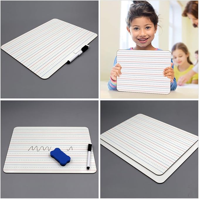 2pcs Small Dry Erase Board 9x12 Inch Double-Sided Writing Whiteboard with Four-line Three-Grid Template for Classroom Teaching and Office Messaging