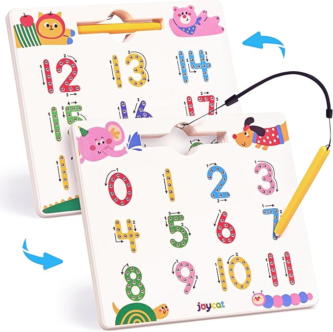 JoyCat Double-Sided Magnetic Animal Number Tracing Board - 2-in-1 Numbers 1-20 Writing Toys for Toddlers & Kids, Preschool Math Manipulatives, Kindergarten Educational Learning Gifts for 3-5 Year Olds