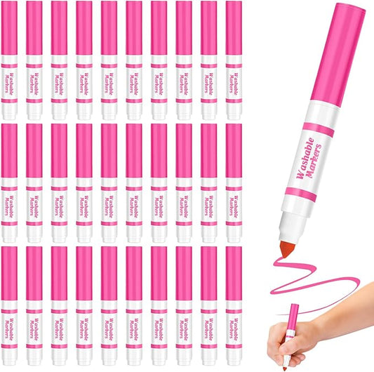 30 Pcs Mini Washable Markers Bulk Broad Line Conical Tip Washable Mark Pen Set Short Coloring Paint Pen for Art Projects Teacher Party Favors Classroom(Pink)