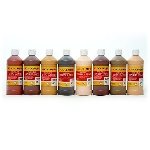School Smart Washable Tempera Paints for School and Arts and Crafts Use, 16 Ounces Each, Assorted Multicultural Colors, Set of 8
