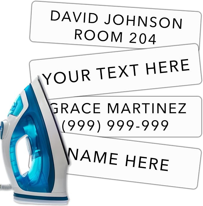 Personalized Iron On Name Labels (130 Labels) - Custom Washable Name Tags for Clothing - Iron On Clothing Labels for Nursing Home or Daycare