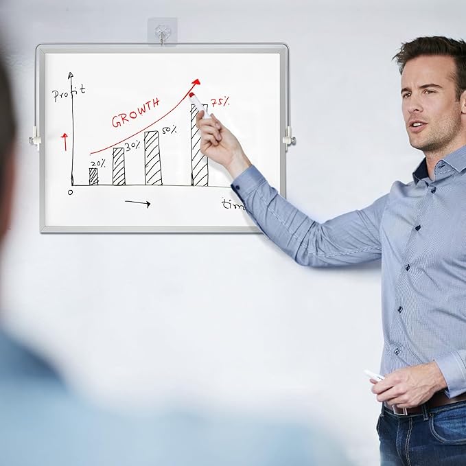 Magnetic Desktop Whiteboard with Stand, 16'' x 12'' Double-Sided Dry Erase White Board, 10 Markers, 4 Magnets, 1 Eraser, Portable White Board Easel for Adults Drawing Desk School to Do List