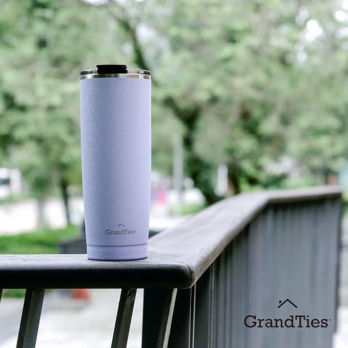 GRANDTIES Insulated Coffee Tumbler Cup w/Tritan Lid | Leak Proof, Reusable, Double Walled Vacuum Stainless Steel Travel Mug | Thermal Cups for Hot and Cold Drinks | 20oz | Sanctuary, Snowy Texture