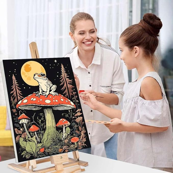 Mushroom Paint By Numbers Kit For Adults, Country Night Paint By Number Kits For Beginner Frog Moon Acrylic On Canvas Diy Oil Painting Kit Adults' Paint-By-Number For Gift Home Wall Decor 16x20 Inch