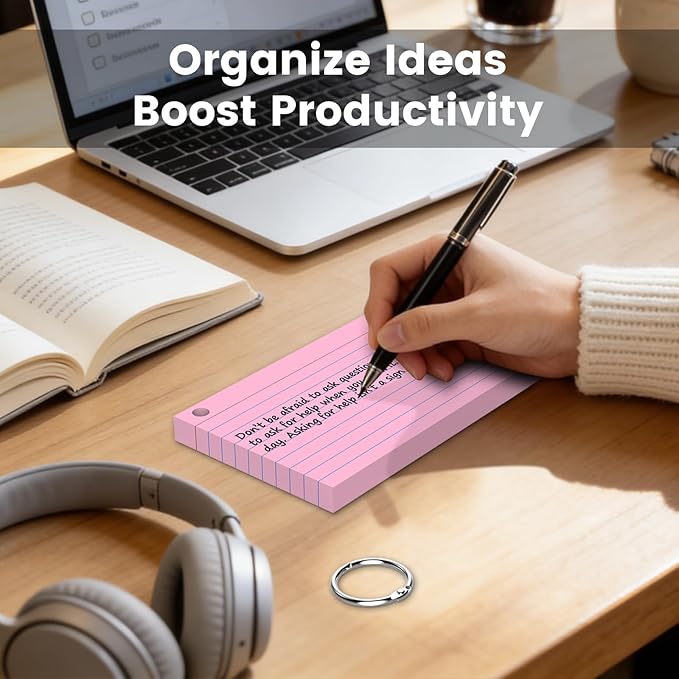 300 Count Index Cards 3 x 5 Inch Pink Flash Cards with Ring, Heavy Flashcards College Ruled Home Organization, Durable Study To Do List Note Cards with Ruled Lines for Office & School Supplies