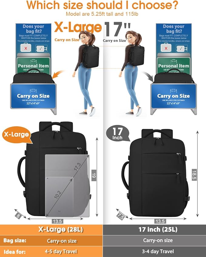 Capolo Travel Backpack for Women Men Waterproof Laptop Backpack Airlines Approved Carry On Backpack Bag Computer Bookbag for Business, Work, Traveling Fits 17 Inch Laptop(Black Zipper,XL)