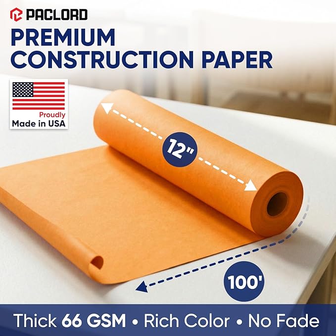 Orange Construction Paper Roll 12" x 100 ft – Made in USA – 12" Bulletin Board Paper for Classroom & School, Teachers & Kids
