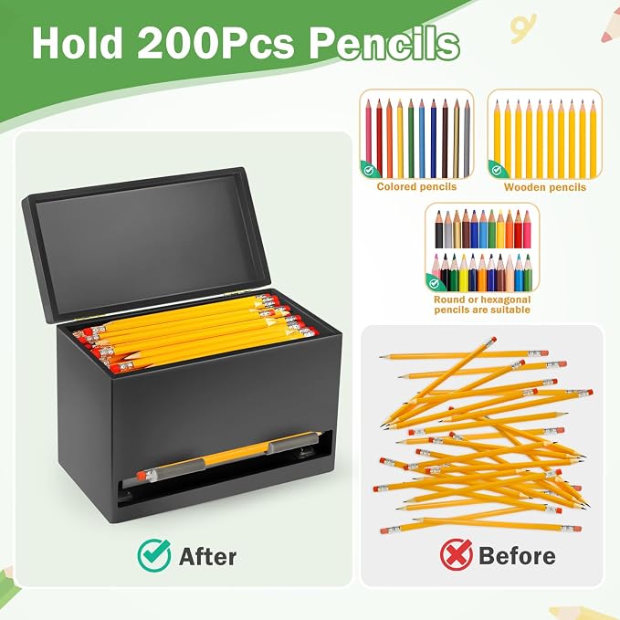 Aigybobo Pencil Dispenser for Classroom, Wooden Desk Pencil Holder, Black | Teacher Must Haves, Classroom Organization, Wooden Dispenser for Pencils or Straws, for Offices, Kitchens, Restaurants