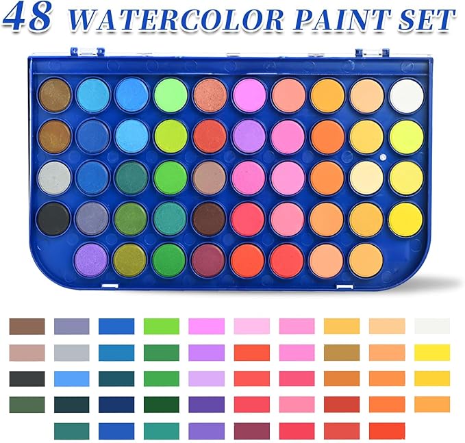 GETHPEN Watercolor Paint Set, 48 Colors Non toxic Watercolor Paint with a Brush Refillable a Water Brush Pen and Palette, Washable Water Color Paints Sets for Adults Artist Beginner
