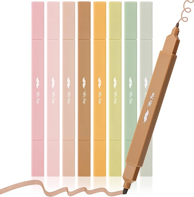 Mr. Pen- Dual Tip Aesthetic Highlighters, 8 pcs, Chisel & Fine Tip, Cute Highlighters Assorted Colors for Journaling, Highlighting, Underlining, Fast Dry, Back to School Supplies