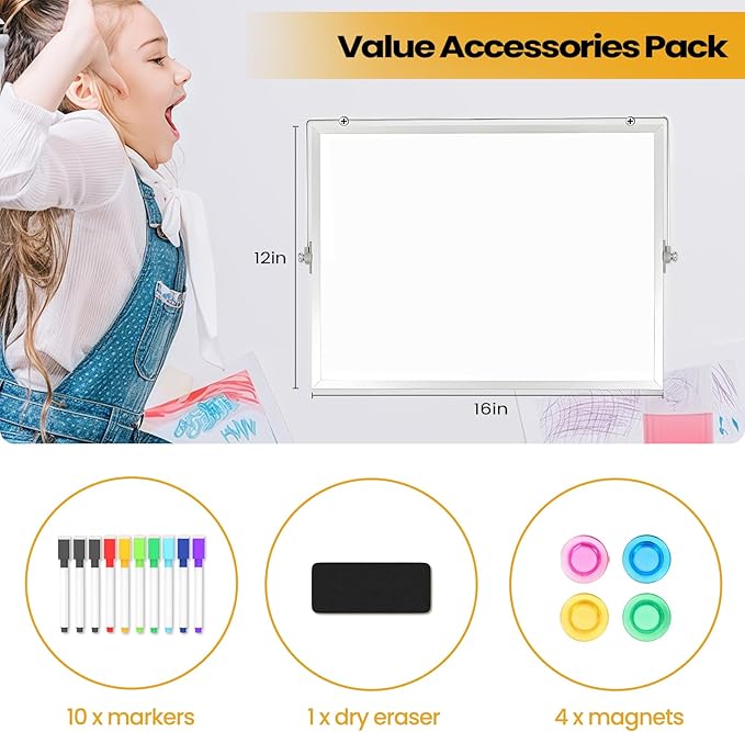 Desktop Whiteboard with Stand, 16" x 12" Double-Sided Dry Erase Board with Stand, Portable Stand White Board for Office, Home, School