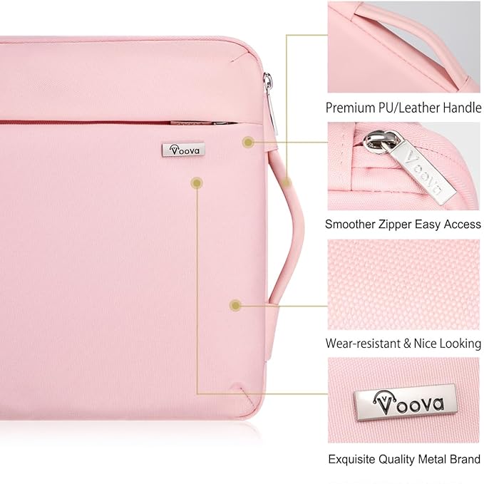Voova Laptop Sleeve Case 13 13.6 Inch for Women, 360°Protective Waterproof Slim Computer Bag Cover Compatible with MacBook Air 13 M1/M2/M3/M4 2020-2024, MacBook Pro 13, IPad Air/Pro 13, Pink