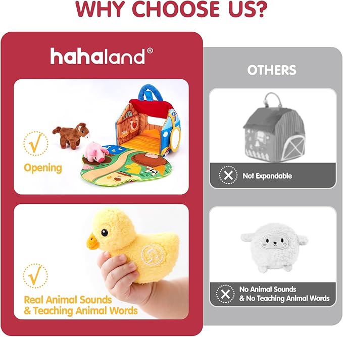 hahaland Baby Toys 6-12 Months - Surprise Barn with Stuffed Farm Animals with Real Sounds - Montessori Toys for 6 Month Old Baby Gifts Toddlers Sensory Toy 1 Year Old Boy Girl Gifts Infant Toys