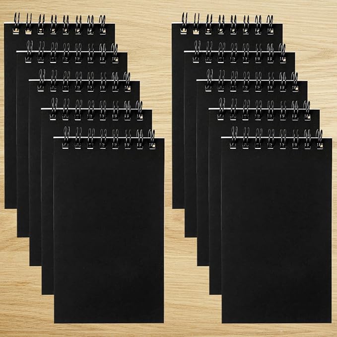 Hxezoc 10 Pack Small Pocket Notebooks, 3 x 5 Inches Mini Black Spiral Pocket Notebook with Lined Pages Memo Pads for Kids Home Office School Classroom Decoration Supplies