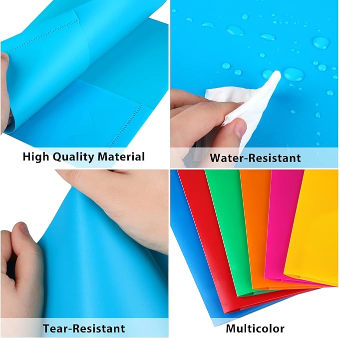 Plastic Folders with Pockets, 12 Color Heavy Duty Two Pocket Folder Business Card Holder for Office High School