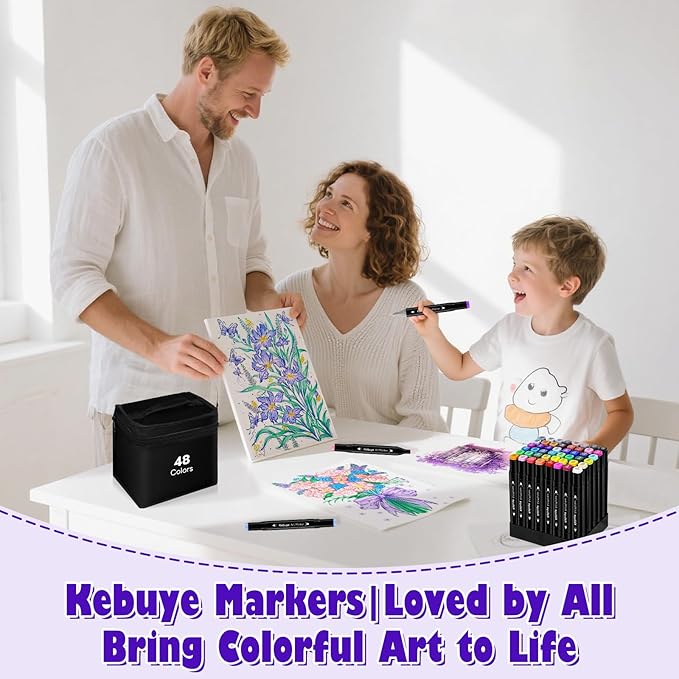Kebuye 48 Colors Alcohol Markers Set, Dual Tips Blender Art Markers for Drawing Sketching Coloring Artist Pens and Underlining, Professional Permanent Sketch Marker for Kids adult coloring
