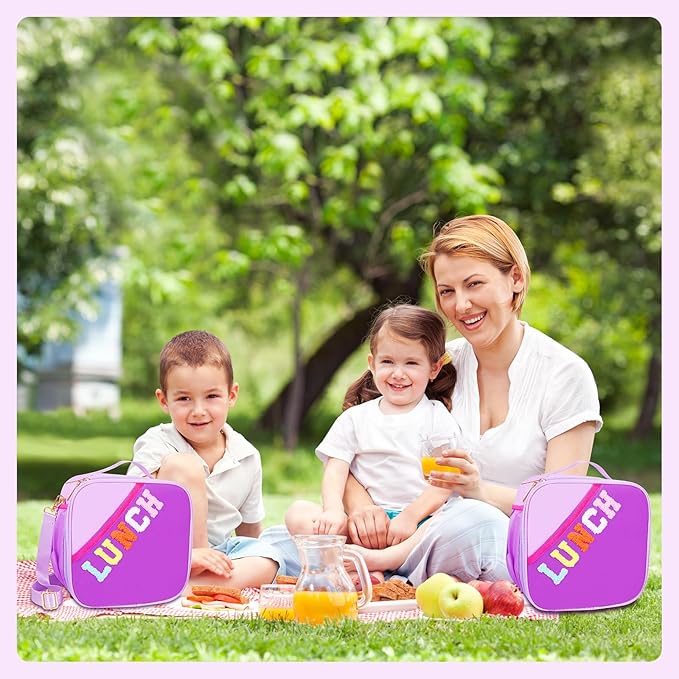 Nsrzua Lunch Bag Kids,Insulated Lunch Bag With Adjustable Shoulder Strap,Reusable Lunch Bag for Kids, Girls,Boys, lunch Bag Women,Preppy Lunch Box for School,Travel, Picnic (dark purple)
