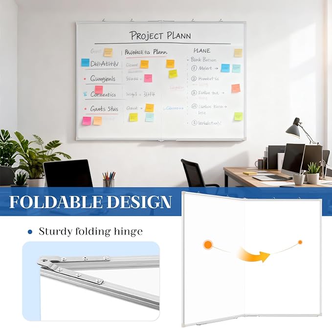 60" x 36" Double-Sided Large White Board, Foldable Magnetic Whiteboard Dry Erase Portable Wall Hanging Whiteboards for Home, School, Office
