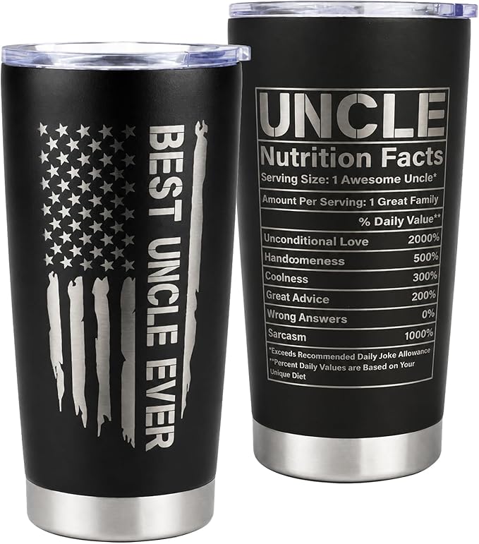 CYYFXKY Best Uncle Ever 20oz Stainless Steel Tumbler, USA Flag Funny Nutrition Facts Insulated Travel Mug, Father's Day Birthday Gift for Uncle Men