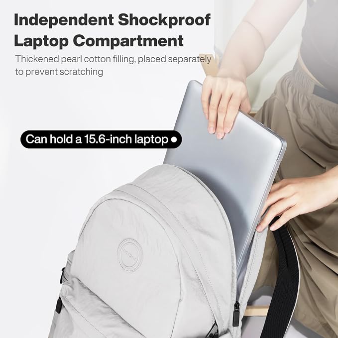mixi 17 Inch Casual Travel Daypack, Lightweight Laptop Backpack, Light Gray | Ultra Light Backpack, Fits 15.6in Laptop, Water/Oil/Stain Resistant, Anti-Theft Pocket&Luggage Strap for College Work Hiking