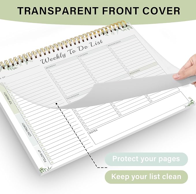 Weekly To Do List Pad with 52 Undated Sheets（8.5"×11"）- Weekly Desk Notepad with Spiral Binding for Women & Man, Office, School and Home Personal Organizer