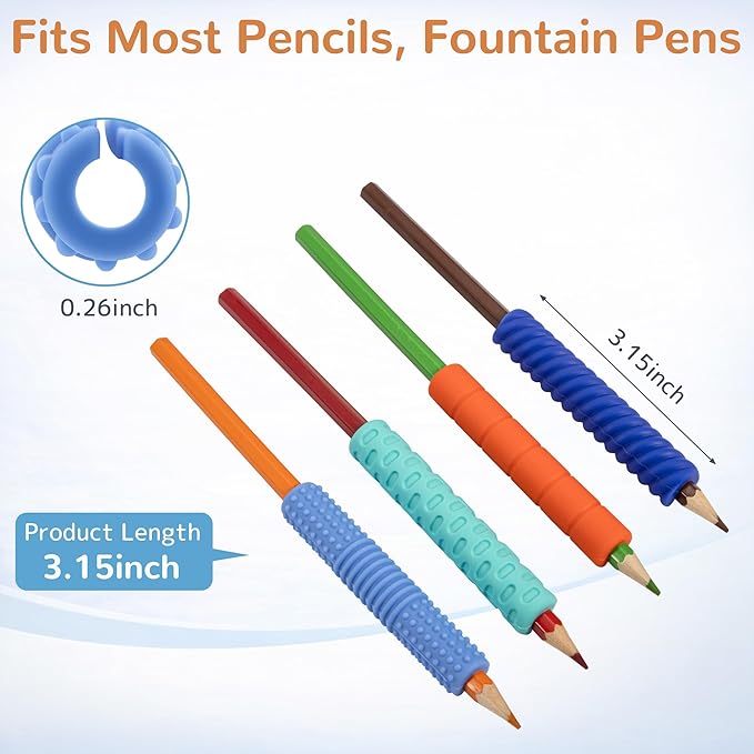 Textured Silicone Pencil Grips, Sensory Pencil Fidget Sleeves for Kids, Teens, Adults with ADHD, Autism, Anxiety Relief, Writing Aid Tools ADHD Tools (4 Packs)