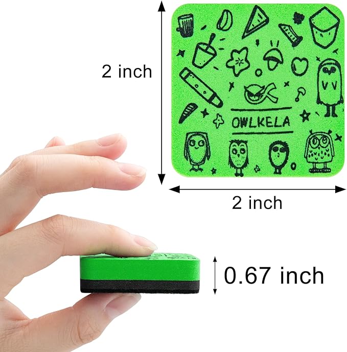 OWLKELA 30Pcs Dry Erase Erasers, Magnetic Whiteboard Eraser, Mini Whiteboard Cleaning Pads for Classroom, Office and Home, Green