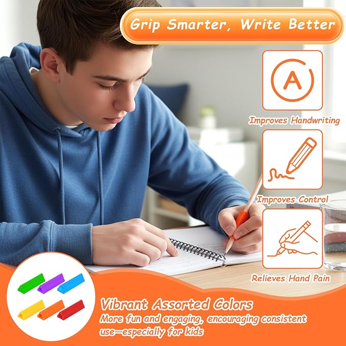 12PCS Triangle Grips for Pencils, 1.77in Multicolour Pen Grips Comfort Ergonomic Writing Aid for Student Adult Handwriting Drawing Stylus