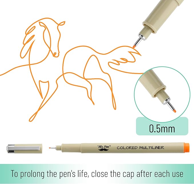 Mr. Pen- 0.5mm Micro Fine Point Pens, 8 Pack, Colorful Ink, Waterproof, Acid-Free, No-Smear Quick-Dry Fineliner Pens for Drawing, Sketching, Bible Journaling, Outlines & Everyday Writing