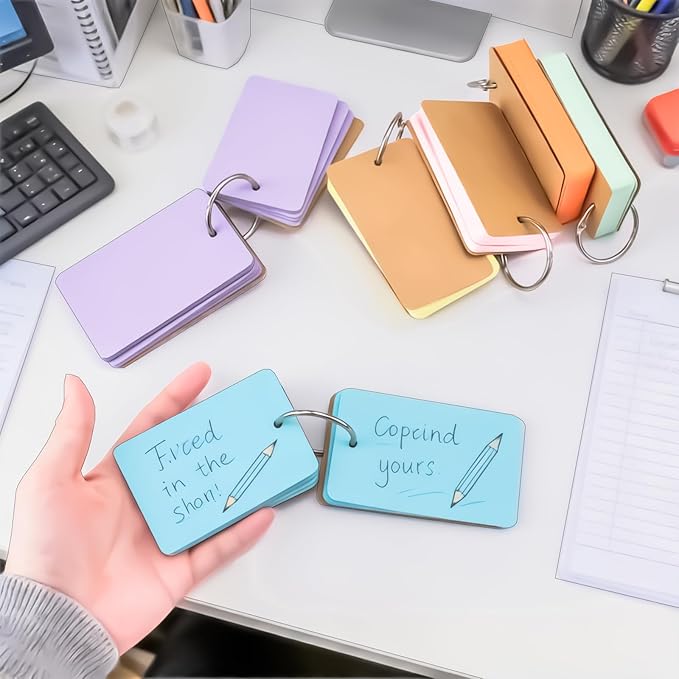 300 PCS Flash Cards 2 x 3 Inch Index Cards with Ring,Portable Blank Note Card Flashcards,Mini Blank Flash Cards Colorful Note Pad 2 x 3 Index Study Notecards for School Office Supply