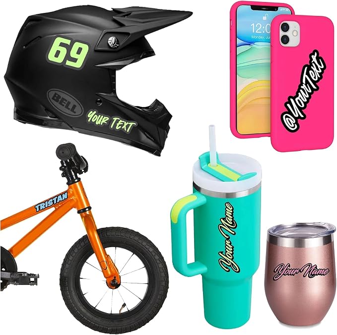 Custom Name Stickers for Water Bottles - Personalized Dishwasher Safe, Vinyl Outline Name Labels for Cups, Tumblers, Helmets, Laptop, Bikes, Cars, Storage and Pet Bowls (Short 3-8 Letters)