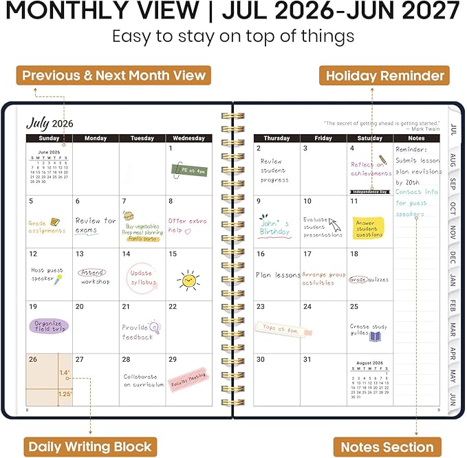 Academic Planner 2026-2027, Weekly and Monthly Calendar Book, July 2026 – June 2027, Hardcover Planner with Tabs, Perfect for Teachers, Students, Women & Men, A5 (6.4" x 8.5") - Golden Butterfly