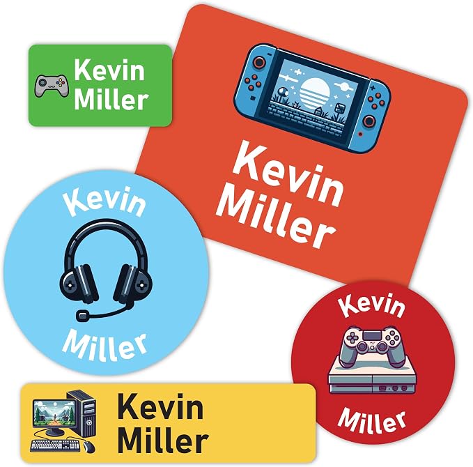 Personalized Daycare Stickers Name Tag Labels for Kids - Custom Waterproof Name Stickers for Water Bottles, Lunch Boxes School Supplies, Clothing Tags, 30+ Designs (Videogames)