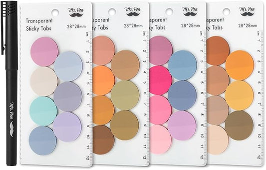 Mr. Pen- Round Transparent Sticky Notes, 1.1” Diameter, 28 Pads, 1120 Sheets, Colorful, Water-Resistant See-Through Sticky Notes Bulk & Fineliner, Smooth Writing, Note Tabs for Bible Journaling