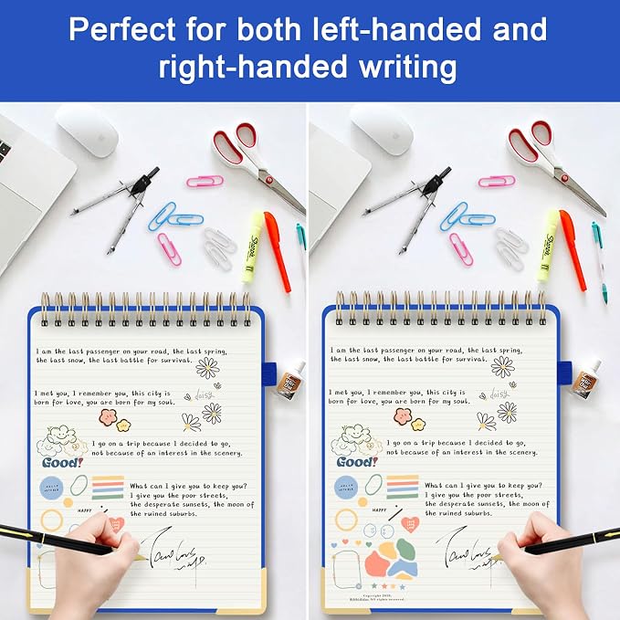 Mousbull Top Spiral Notebook, A4 Hardcover Top Bound Steno Pads, 240 Pages 100gsm College Ruled Left Handed Notebook Journal for Work, School, Meeting Writing - Navy Blue, 8.5" x 11"