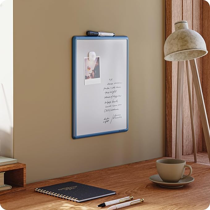 U Brands 11" x 14" Magnetic Dry Erase Whiteboard for Wall, Contempo Dry Erase Board with Blue Modern Frame, Includes Dry Erase Marker with Eraser & Magnet (7083U00-01)
