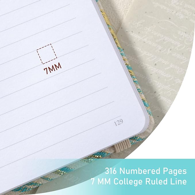 MGGAO Lined Journal Notebook, A5 Fabric Journal for Women Men