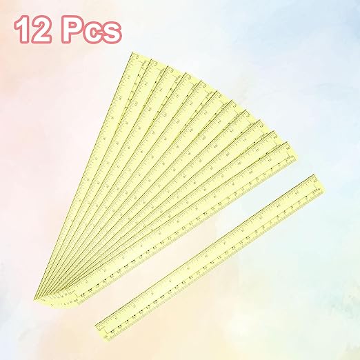 HARFINGTON 12pcs Plastic Rulers 12" (30cm) Clear Straight Ruler Measuring Tool Inches and Centimeters for Home Office Classrooms Drafting, Clear Yellow