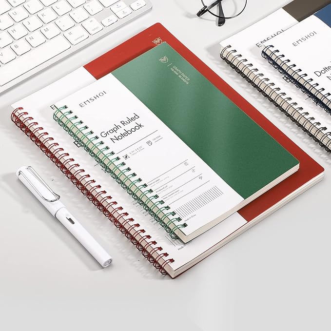 EMSHOI Spiral Graph Notebook, 2 Pack 320 Pages, Large B5 Grid Notebook, 100gsm Thick Paper, Waterproof Flexible Cover, Journal for Writing Engineering Graphing School Office, 7.48" x 10.15"