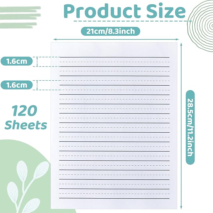 Yeaqee 120 Sheets Raised Ruled Paper Portrait Handwriting Paper Kindergarten for Kids Teachers Sensory with Line, 8.3 x 11.2 Inch White