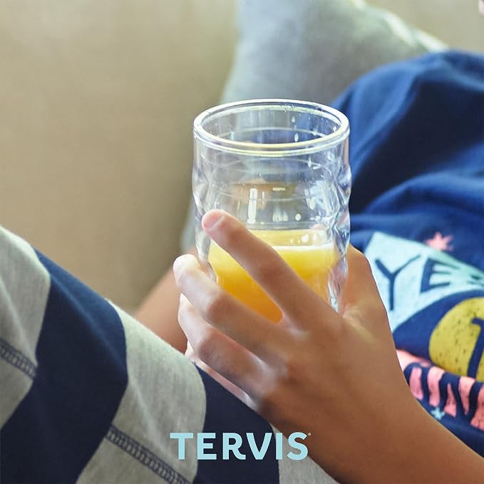 Tervis Clear & Colorful Lidded Made in USA Double Walled Insulated Tumbler Travel Cup Keeps Drinks Cold & Hot, 10oz Wavy, Blue Lid