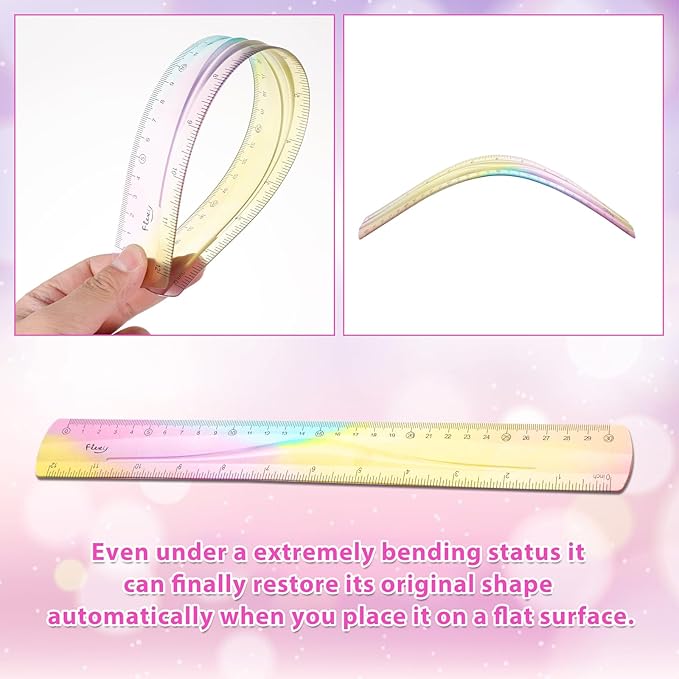2 Pieces Flexible Ruler, Mabor 12inch Plastic Ruler Shatterproof Straight Edge Ruler Soft Bendable Ruler for School Classroom Office Kids & Adults