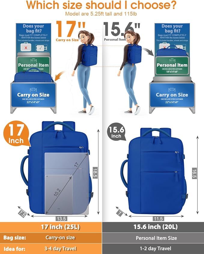 Capolo Travel Backpack for Women Men Waterproof Laptop Backpack Airlines Approved Carry On Backpack Bag Computer Bookbag for Business, Work, Traveling Fits 17 Inch Laptop(Royal Blue)