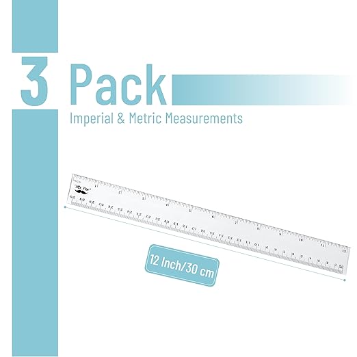 Mr. Pen- Plastic Rulers, 12 Inch, 3 Pack, Easy-to-Read Markings, Scratch-Resistant Design with Inches and Centimeters, Durable Transplant Rulers for Crafting Office & School, School Supplies