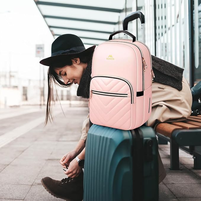 MATEIN Cute Backpack for Girls, Water Resistant School Backpack, Pink | Detachable Keychain, Fits 15.6 Inch Laptop, Multi-Functional Bookbag, for Middle School, with 30 oz Cup Holder, Gift for Her
