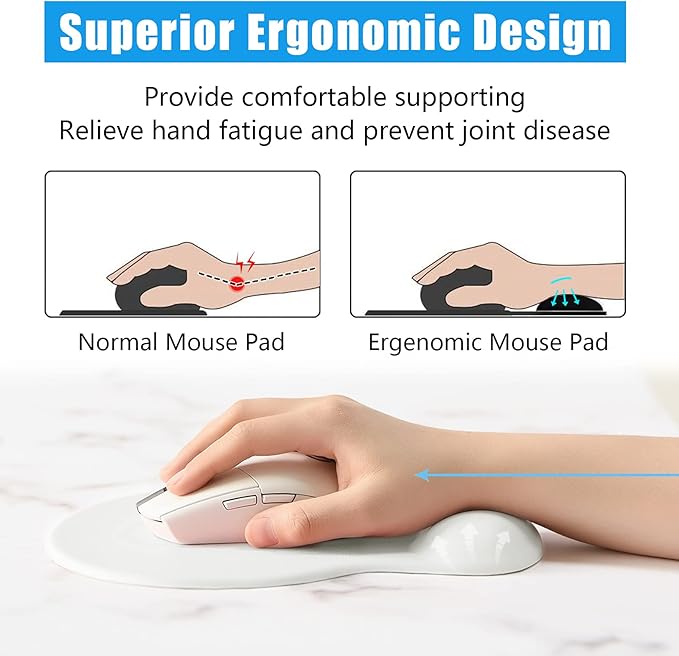 Hsurbtra Ergonomic Mouse Pad with Wrist Rest Support, Gel Mouse Pads with Non-Slip PU Base, Pain Relief Memory Foam Computer Mat, Cute Office Supplies Desk Decro Accessories, Space Gray