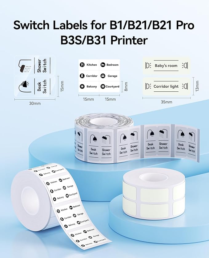 NIIMBOT 3 Rolls Switch Labels for B1 B21 B3S B21Pro Label Maker, Light Switch Labels Stickers for House/School/Office