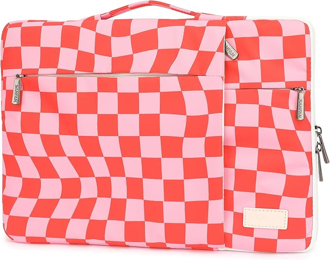 360° Protective Laptop Sleeve Case Bag with 3 Pockets,Handle and Luggage Strap for MacBook Air 13 inch,13.3 inch HP Dell Lenovo Notebook (Grid)