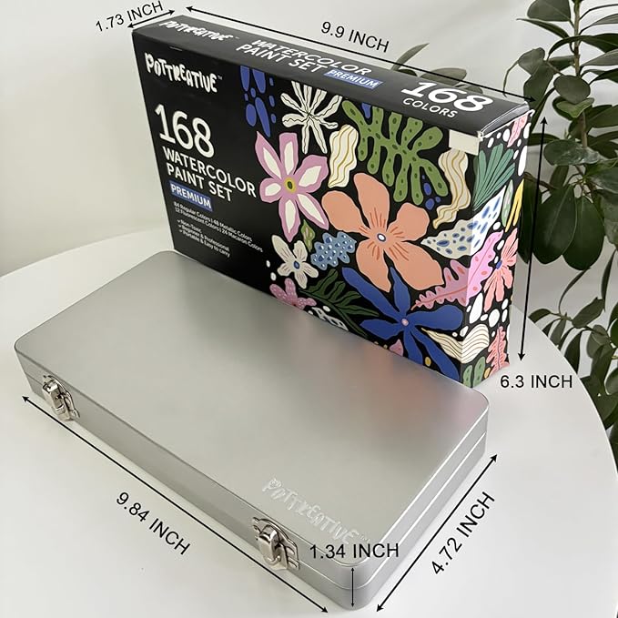 168 Solid Watercolor Paint Set with Brushes and Blank Coloring Book, Archival Art Supplies for Professionals - Christmas, Birthday, Artist Present