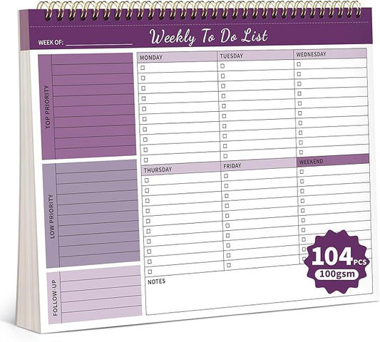 Weekly To Do List Notepad, 52 Undated Sheets （8.5"×11") Duplex-Printed Weekly Desk Planner For Work Home School Office Desk Accessories Supplies & Goal Setting Tasks - Purple